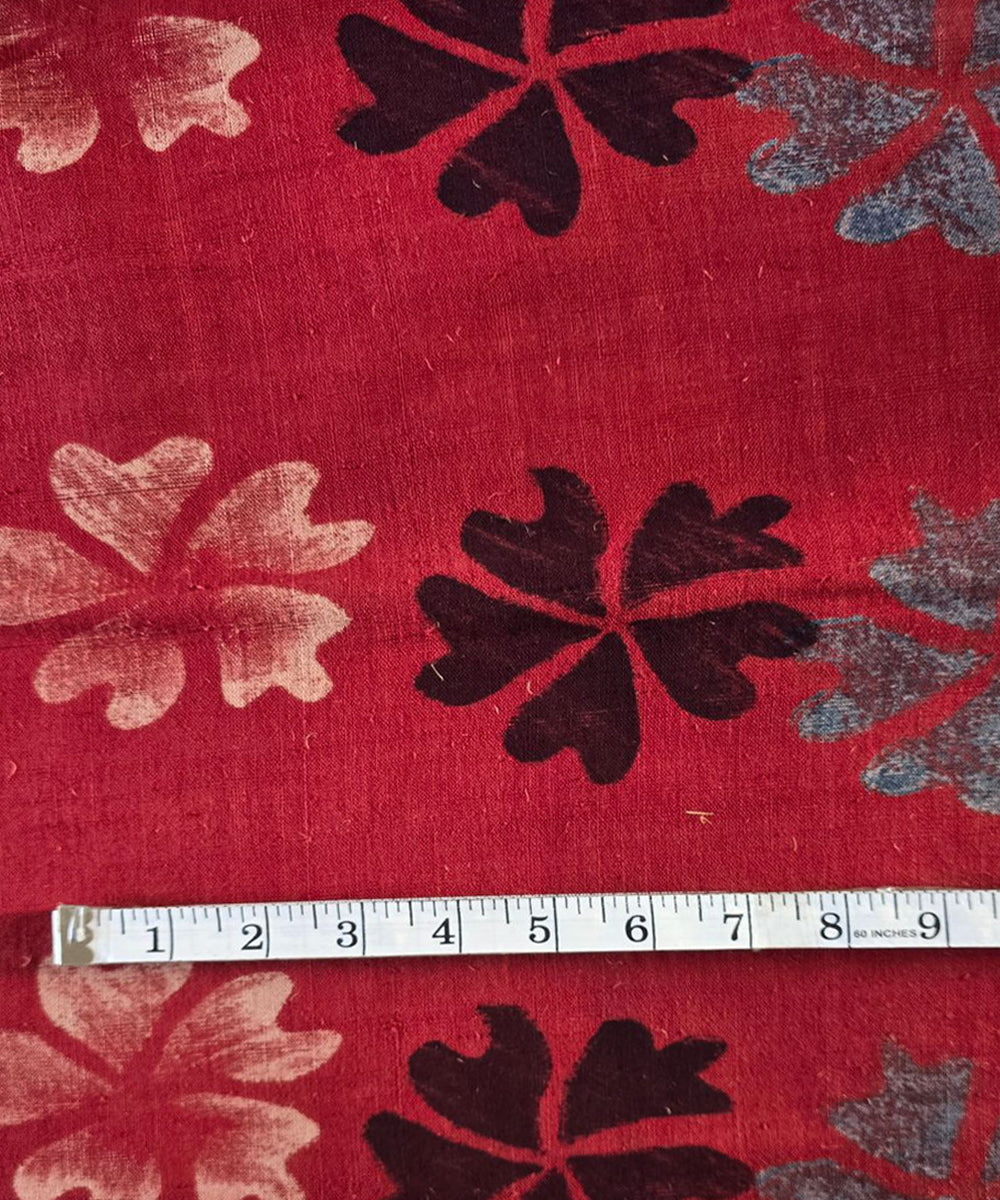 2.5m red blue khadi cotton ajrakh print cream kurta material