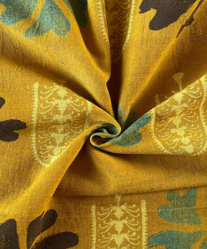 2.5m yellow blue cream khadi ajrakh print cotton kurta material