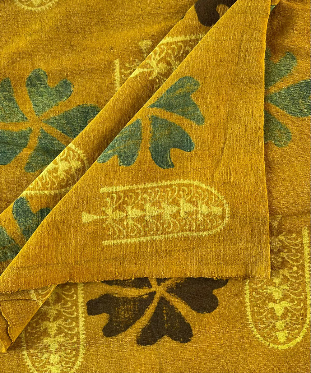 2.5m yellow blue cream khadi ajrakh print cotton kurta material