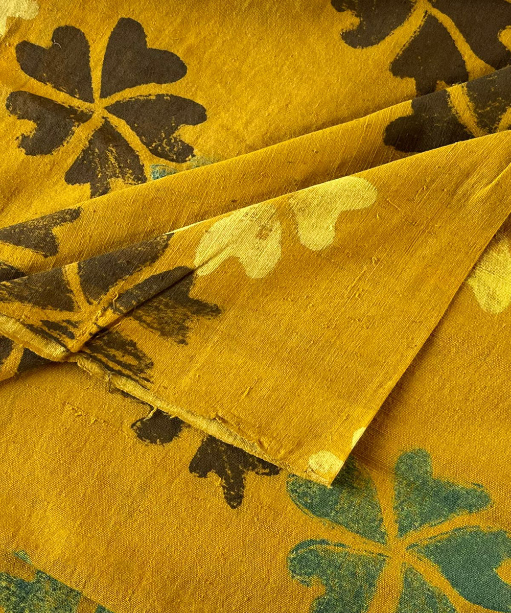 2.5m yellow blue cream khadi cotton ajrakh print kurta material