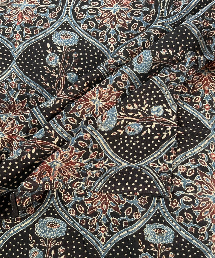 2.5m black blue cream ajrakh print khadi cotton kurta material