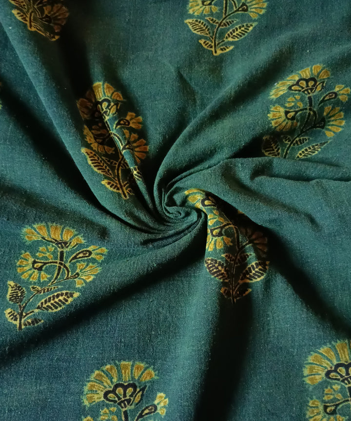 2.5m green yellow ajrakh print khadi cotton kurta material