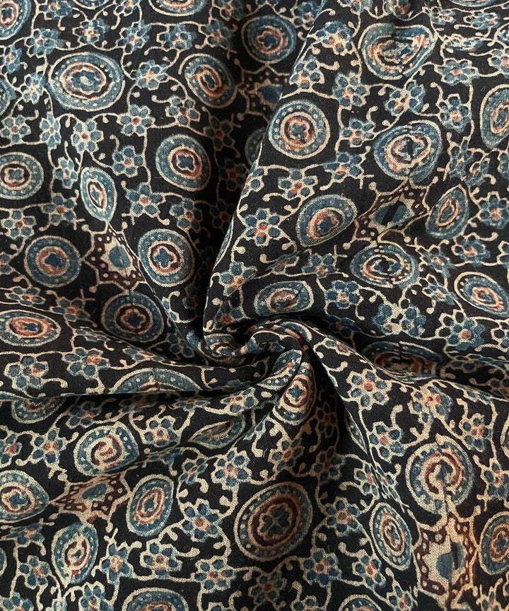 2.5m black blue cream ajrakh printed khadi cotton kurta material