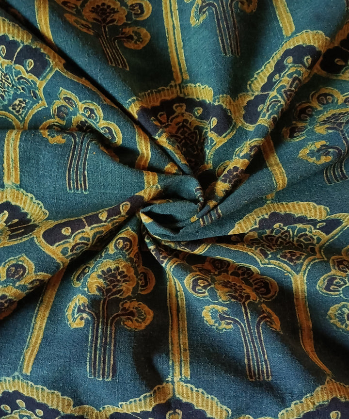 2.5m blue black yellow khadi cotton ajrakh print kurta material