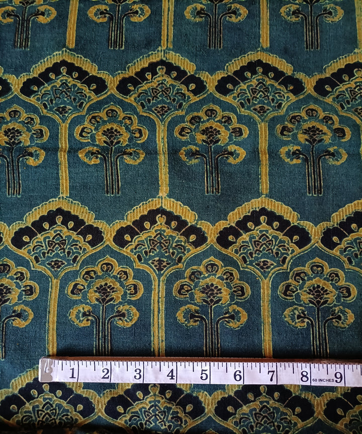 2.5m blue black yellow khadi cotton ajrakh print kurta material