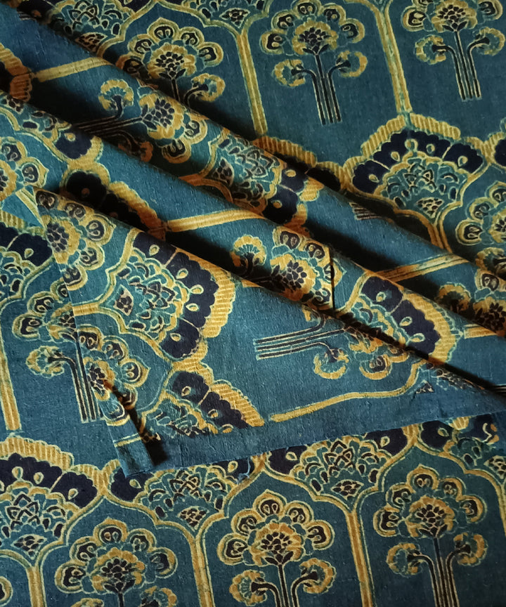 2.5m blue black yellow khadi cotton ajrakh print kurta material