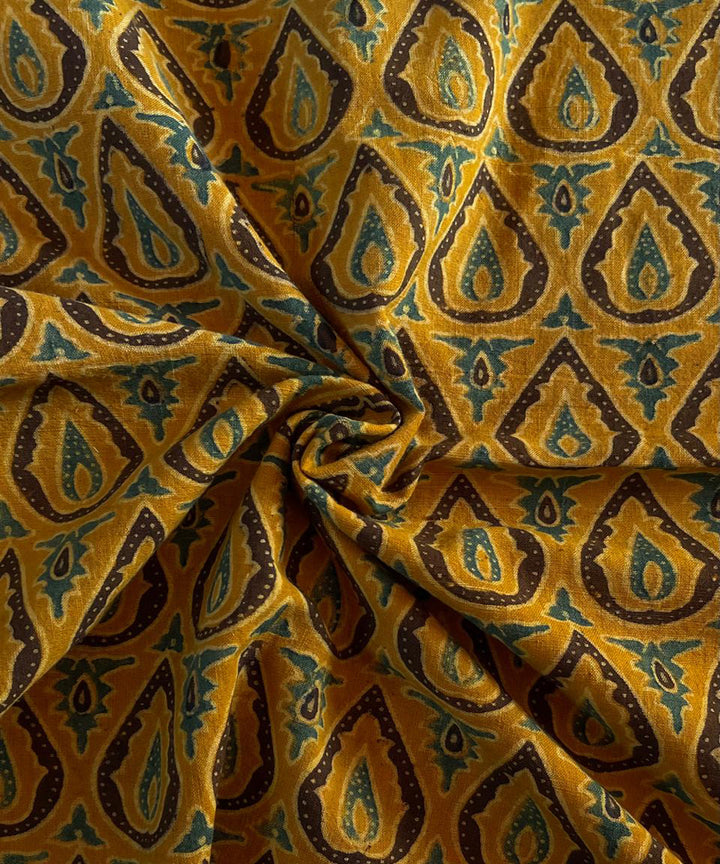 2.5m yellow blue black khadi cotton ajrakh print kurta material