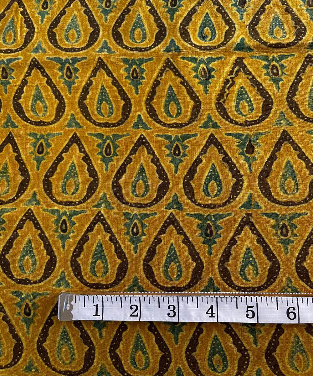 2.5m yellow blue black khadi cotton ajrakh print kurta material