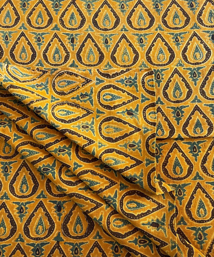 2.5m yellow blue black khadi cotton ajrakh print kurta material