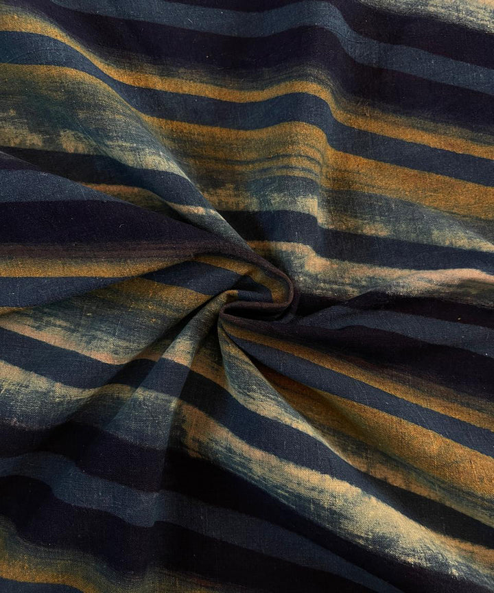 2.5m black blue yellow stripes khadi cotton ajrakh print kurta material