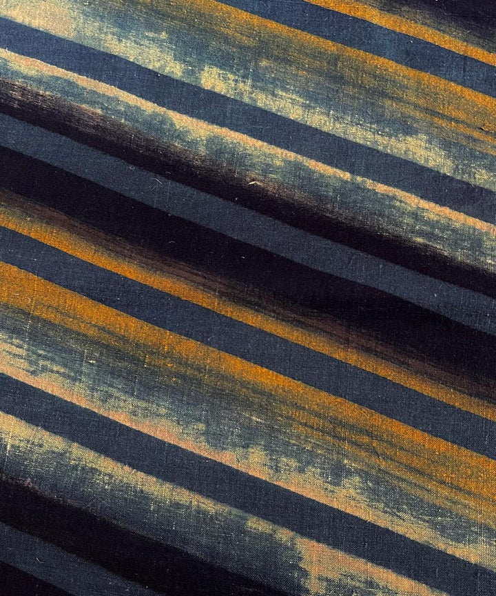 2.5m black blue yellow stripes khadi cotton ajrakh print kurta material