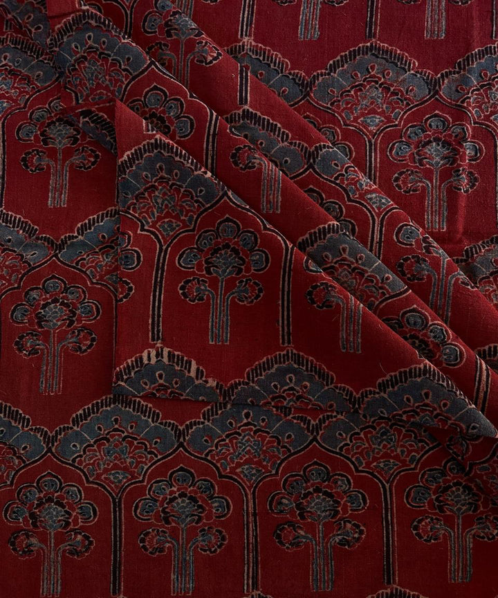 2.5m red blue khadi cotton ajrakh print kurta material