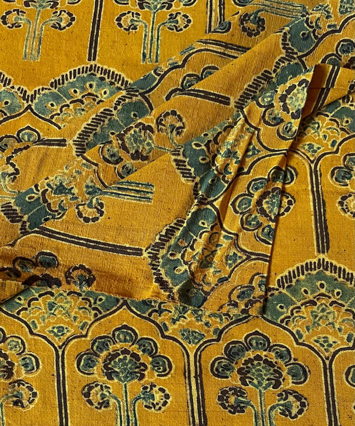 2.5m yellow khadi blue cotton ajrakh print kurta material