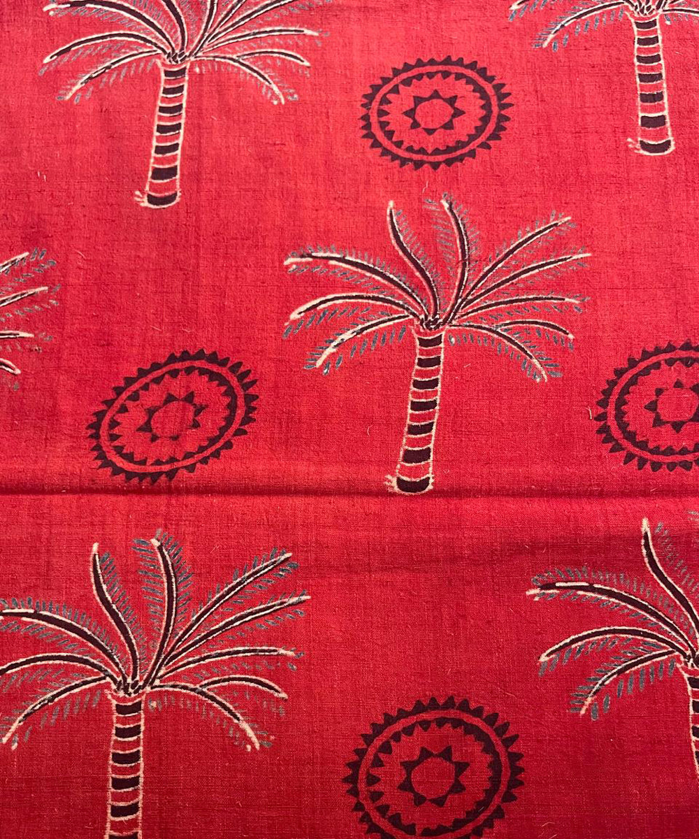 2.5m red black khadi cotton ajrakh print kurta material