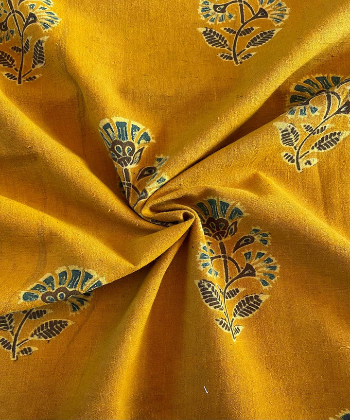 2.5m yellow blue khadi cotton ajrakh print kurta material