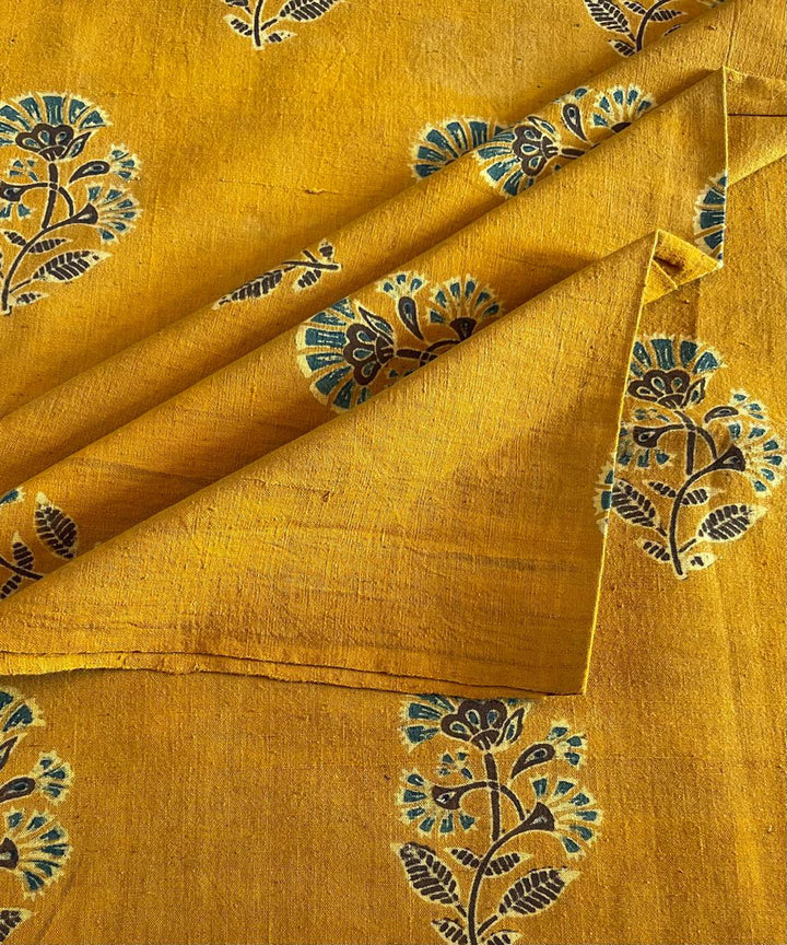 2.5m yellow blue khadi cotton ajrakh print kurta material