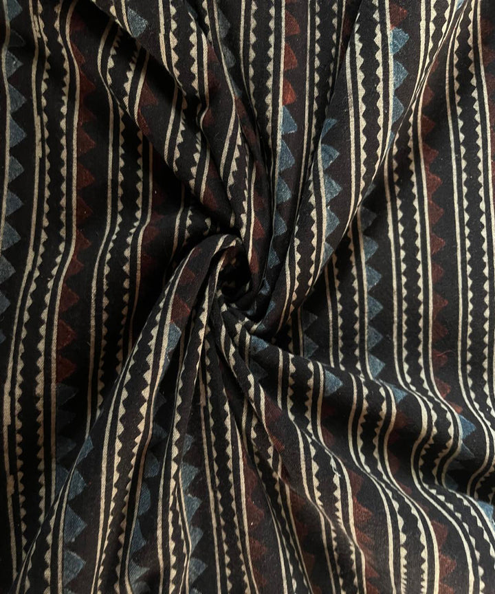 2.5m black blue stripes khadi cotton ajrakh print kurta material