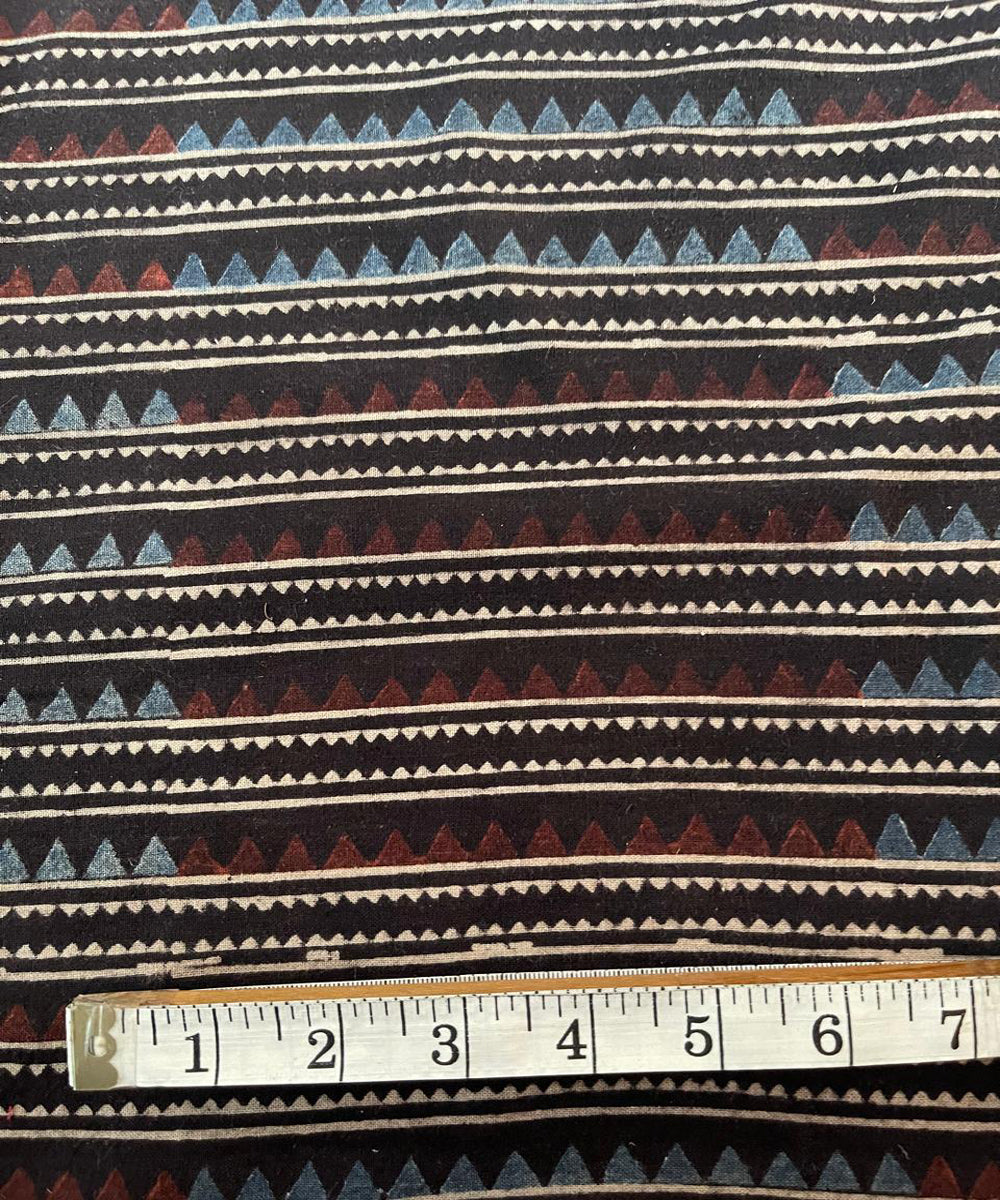 2.5m black blue stripes khadi cotton ajrakh print kurta material