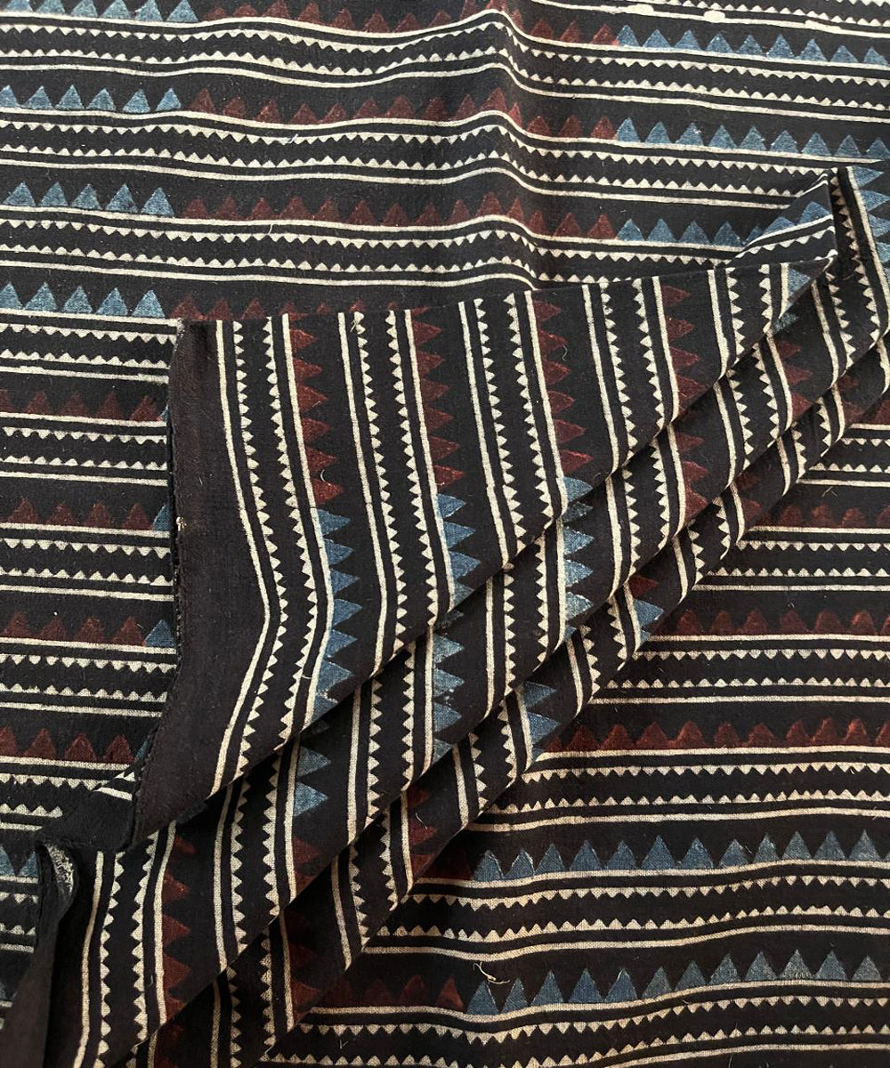 2.5m black blue stripes khadi cotton ajrakh print kurta material