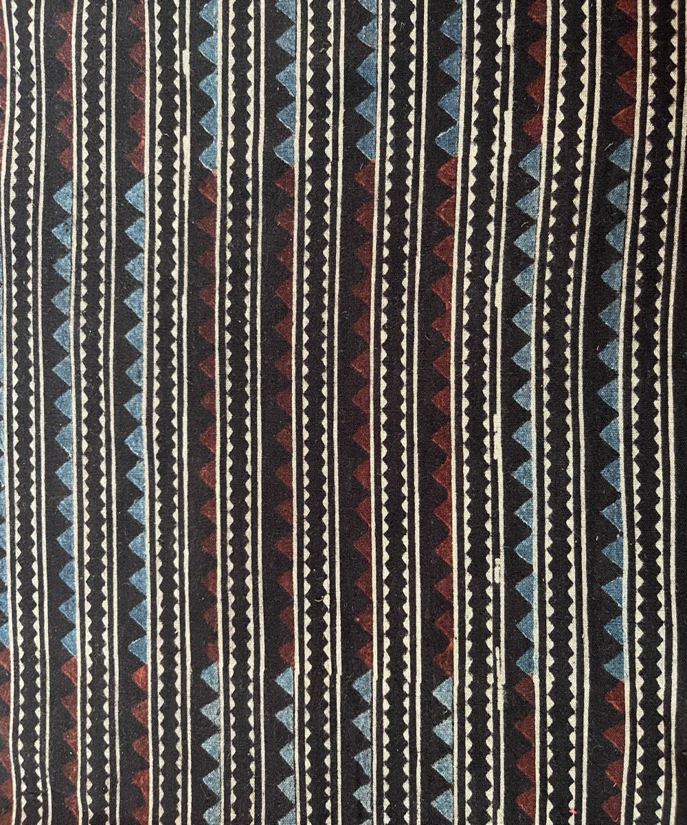 2.5m black blue stripes khadi cotton ajrakh print kurta material