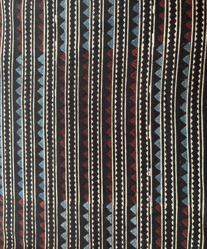 2.5m black blue stripes khadi cotton ajrakh print kurta material