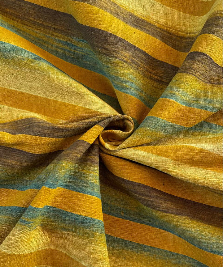 2.5m yellow blue brown stripes khadi cotton ajrakh print kurta material