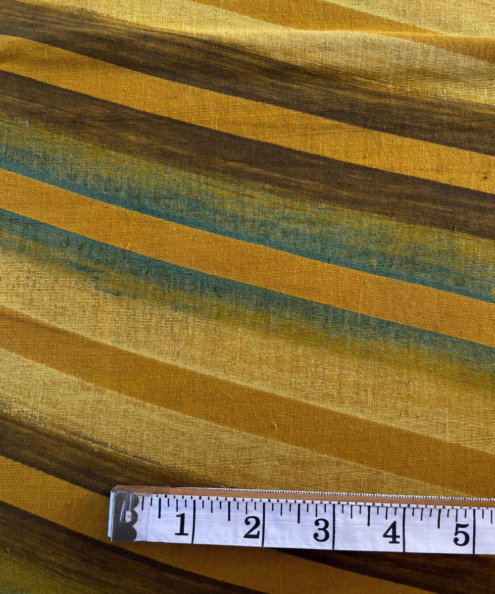 2.5m yellow blue brown stripes khadi cotton ajrakh print kurta material