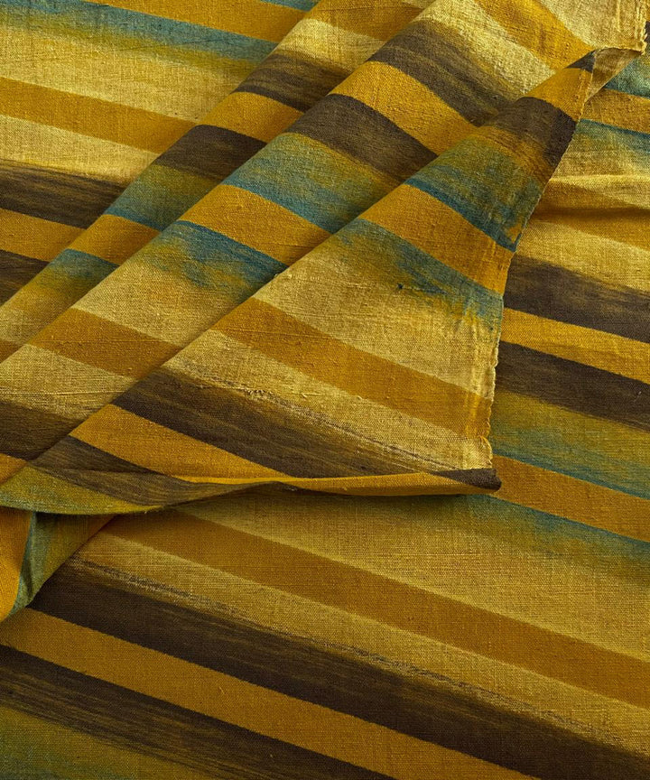 2.5m yellow blue brown stripes khadi cotton ajrakh print kurta material