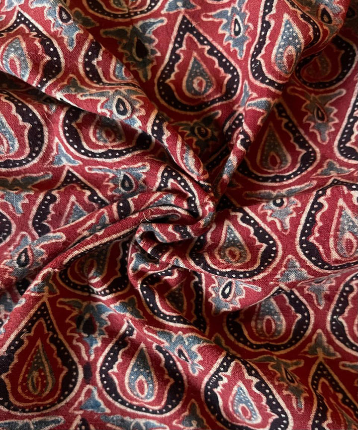 2.5m red black blue khadi cotton ajrakh print kurta material