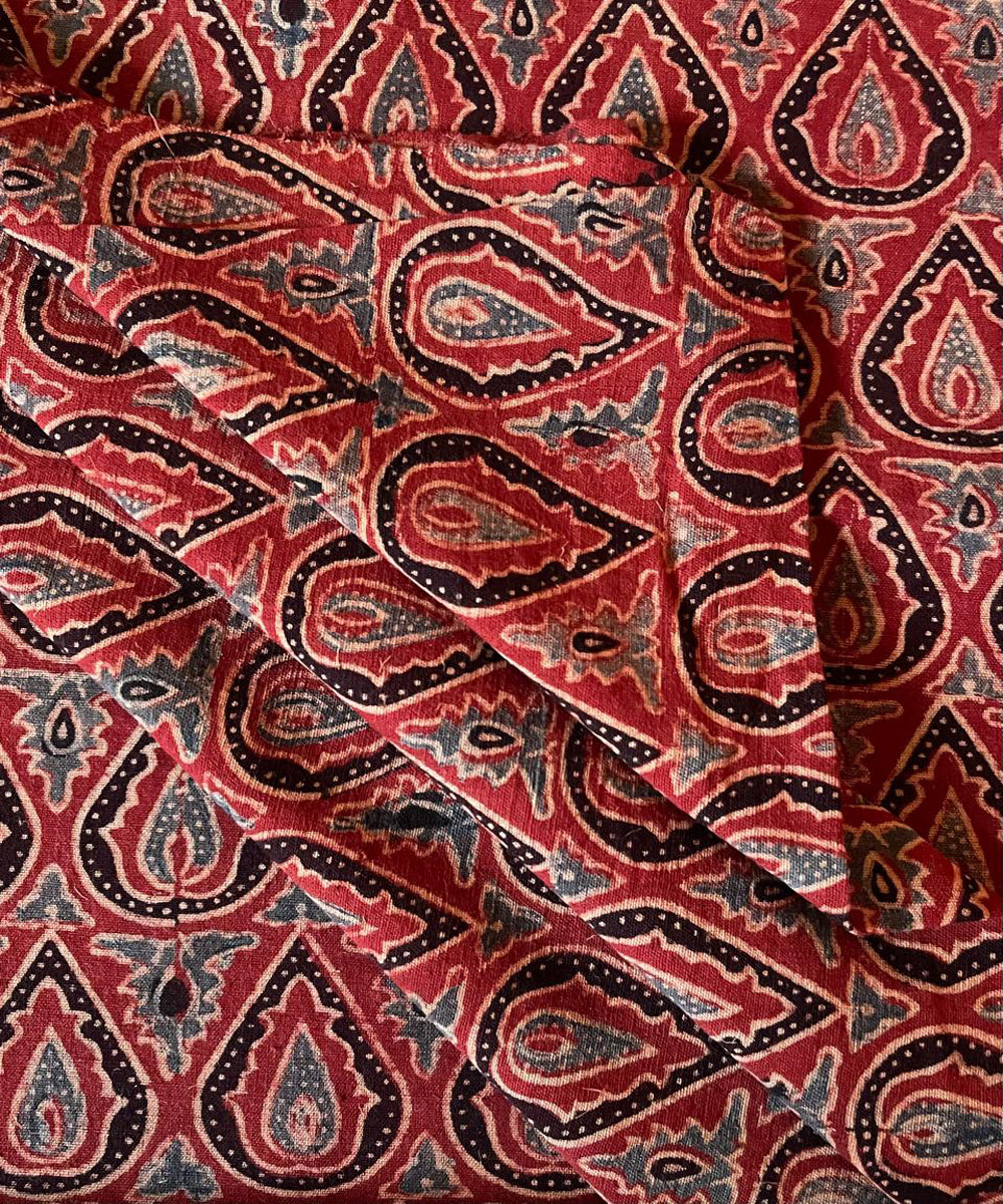 2.5m red black blue khadi cotton ajrakh print kurta material