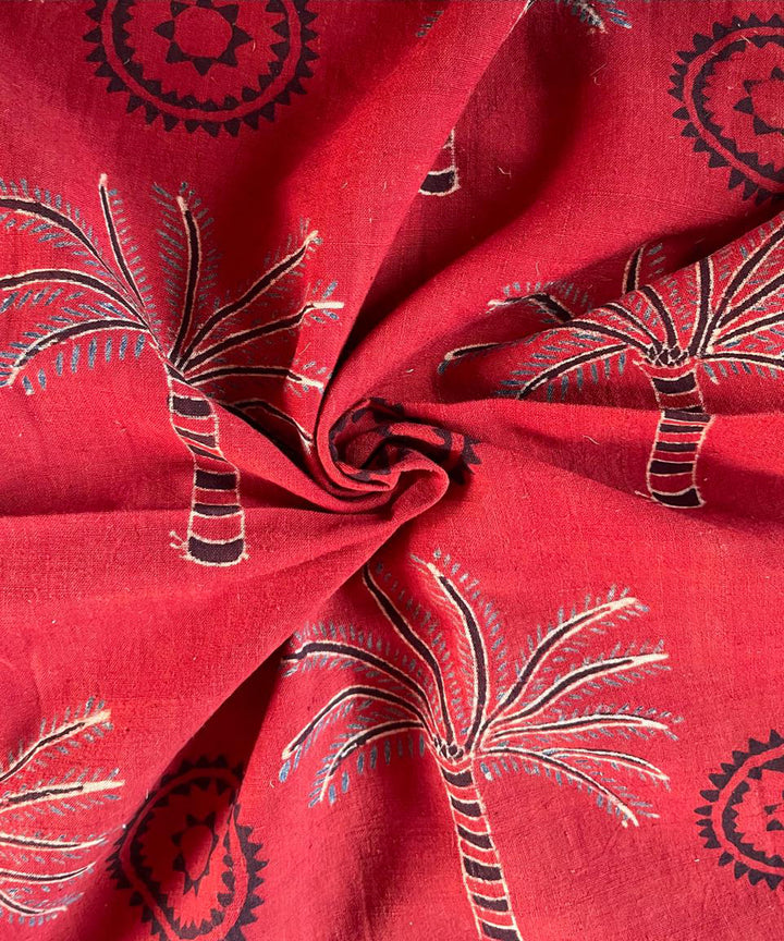 Red blue khadi cotton ajrakh print blouse piece