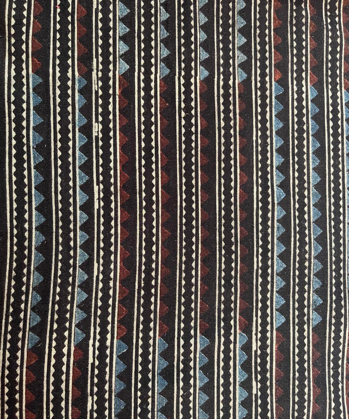 Black blue stripes khadi cotton ajrakh print blouse piece