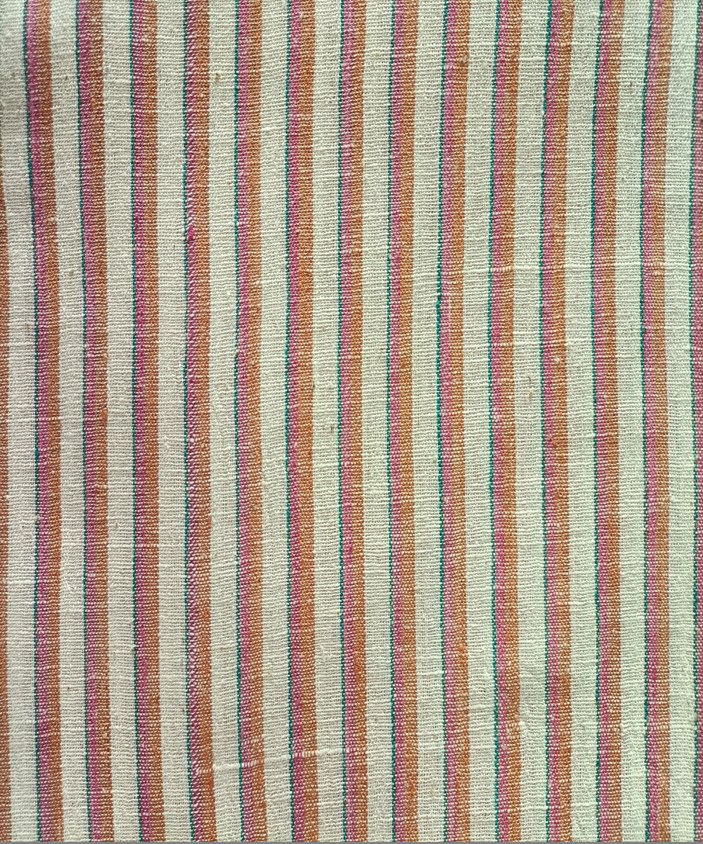 2.5m cream pink green handspun handloom stripe cotton kurta material