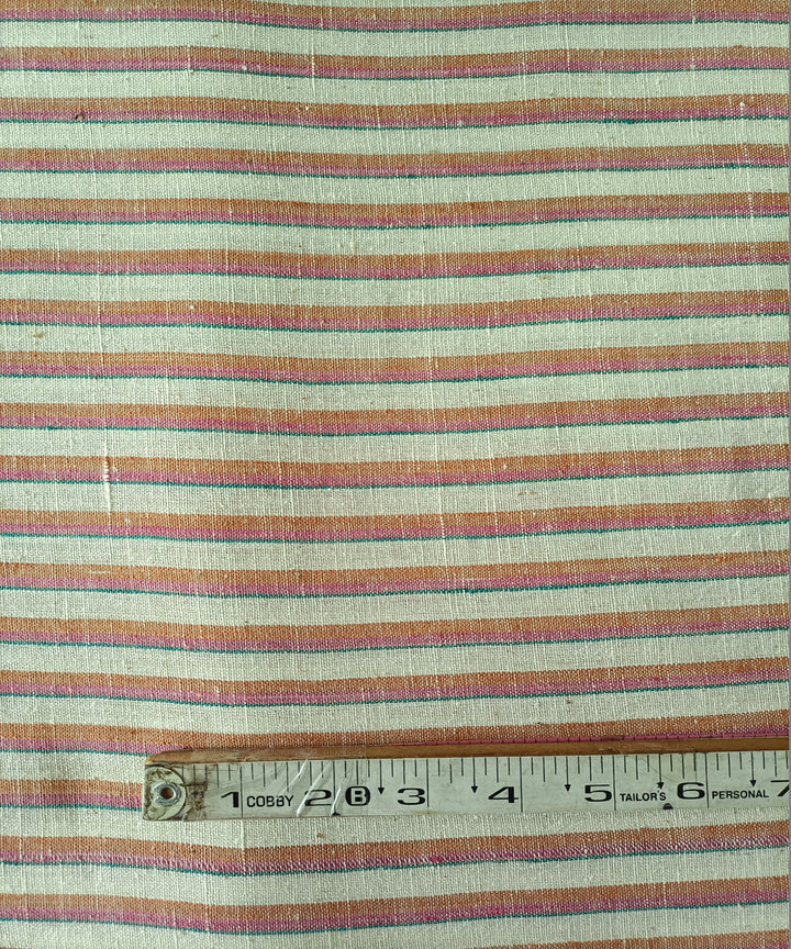 2.5m cream pink green handspun handloom stripe cotton kurta material