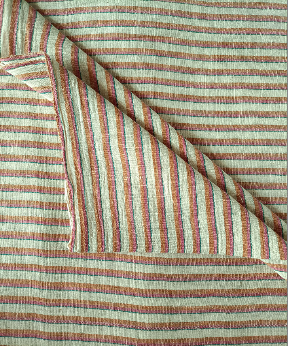 2.5m cream pink green handspun handloom stripe cotton kurta material