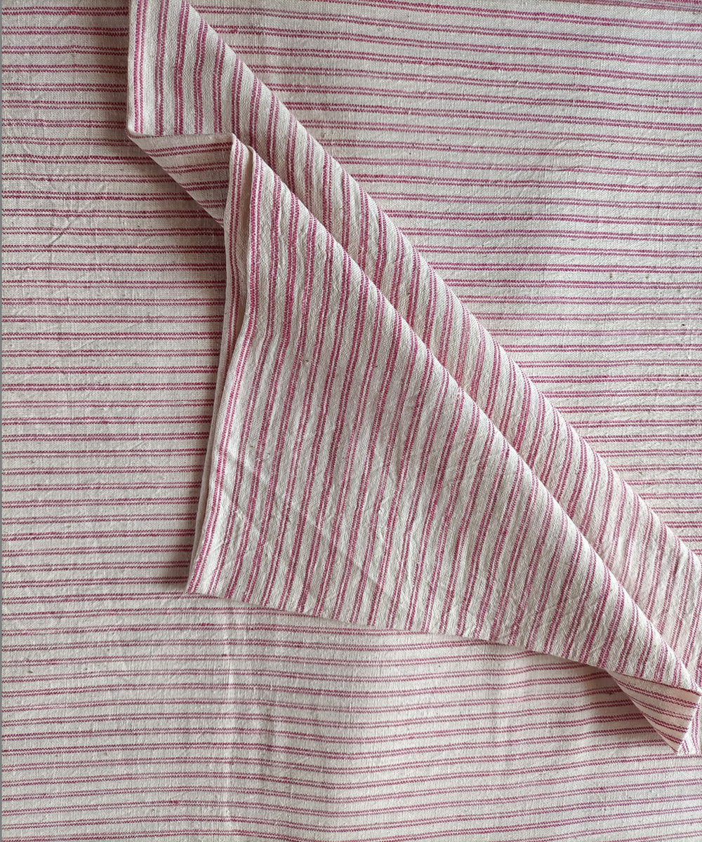 2.5m white pink handspun handloom stripe cotton kurta material