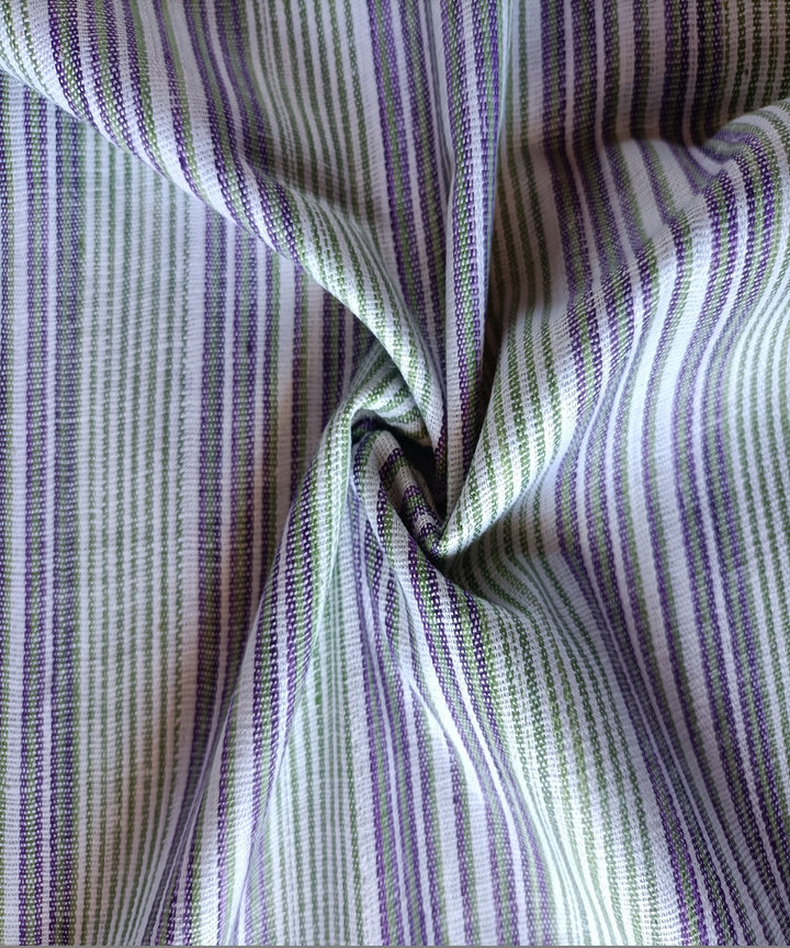 2.5m white olive purple handspun handloom stripe cotton kurta material