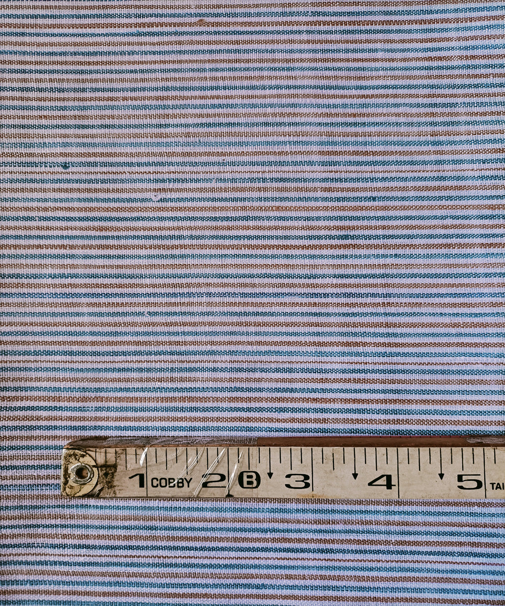 2.5m white light blue handspun handloom stripe cotton kurta material