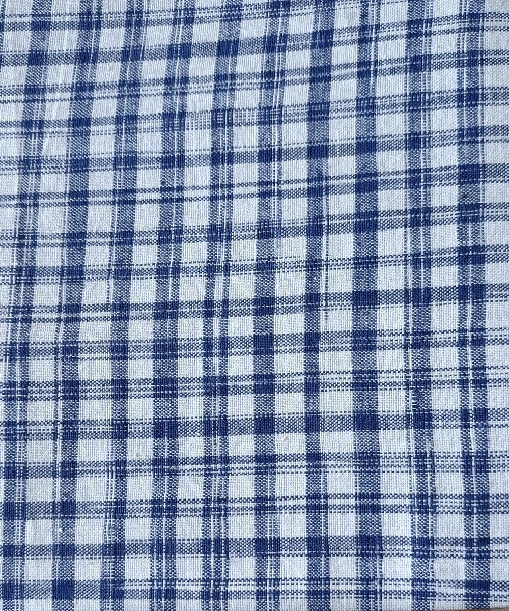 2.5m white blue handspun handloom checks cotton kurta material