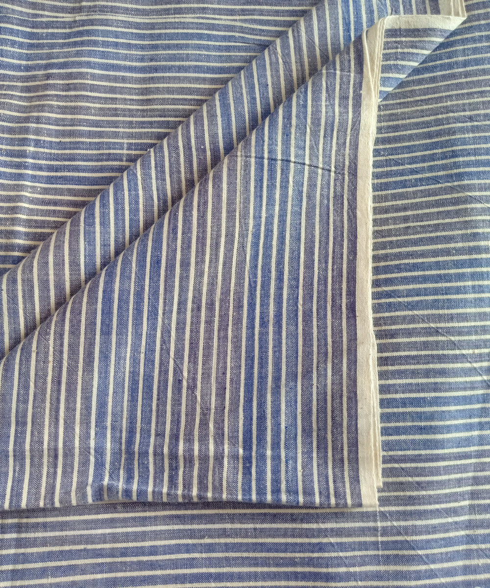 2.5m white blue handspun handloom stripe khadi cotton kurta material