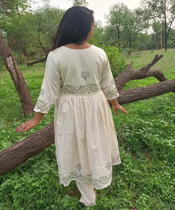 White kora handspun handwoven block print khadi cotton kurti