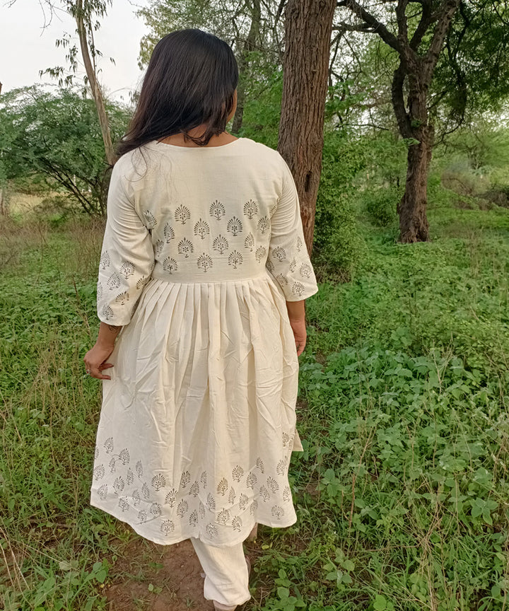 White kora handspun khadi cotton handwoven block print kurti