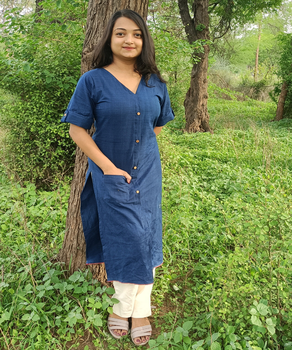 Indigo natural dyed yarn handspun handwoven khadi cotton kurti with pant