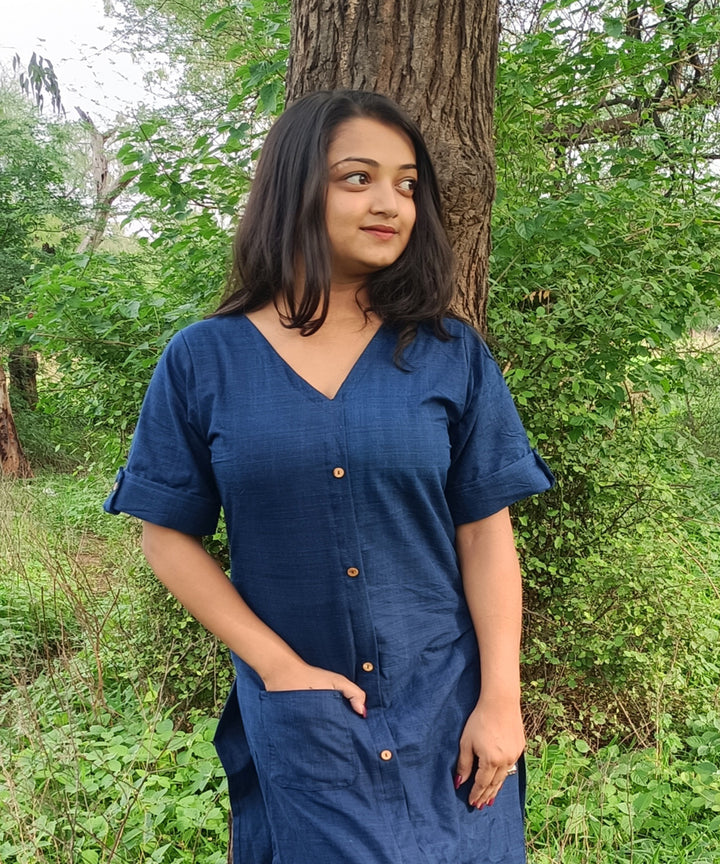 Indigo natural dyed yarn handspun handwoven khadi cotton kurti with pant