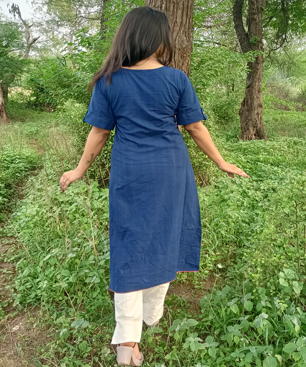 Indigo natural dyed yarn handspun handwoven khadi cotton kurti with pant