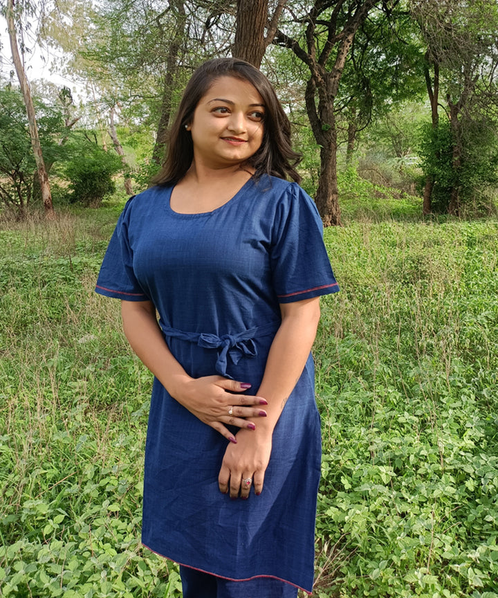 Indigo natural dyed yarn handspun handwoven khadi cotton kurti with pant