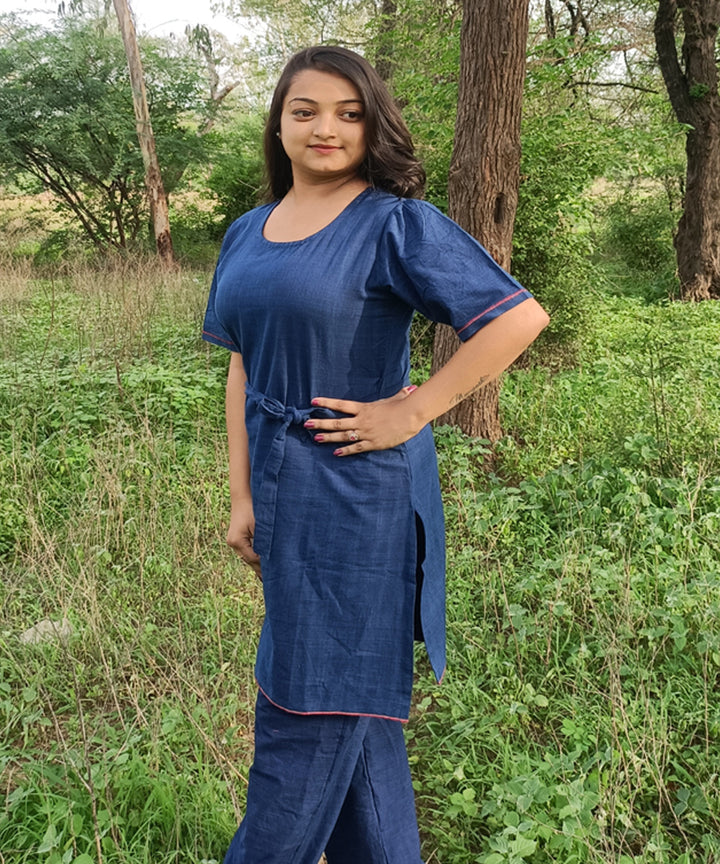 Indigo natural dyed yarn handspun handwoven khadi cotton kurti with pant