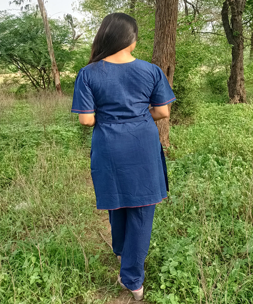 Indigo natural dyed yarn handspun handwoven khadi cotton kurti with pant