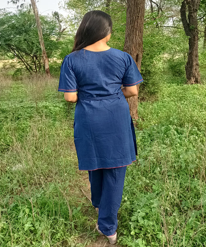 Indigo natural dyed yarn handspun handwoven khadi cotton kurti with pant