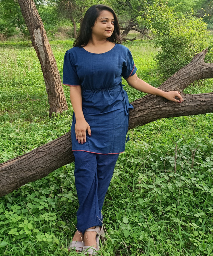 Indigo natural dyed yarn handspun handwoven khadi cotton kurti with pant